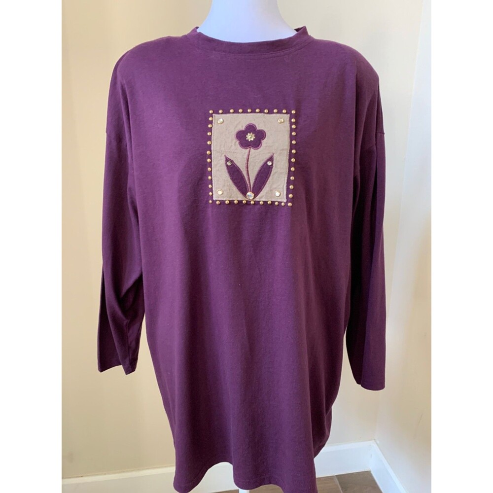 VTG Bobbie Brooks Women's Purple 3/4 Sleeve Tunic Shirt Crew Neck Pullover